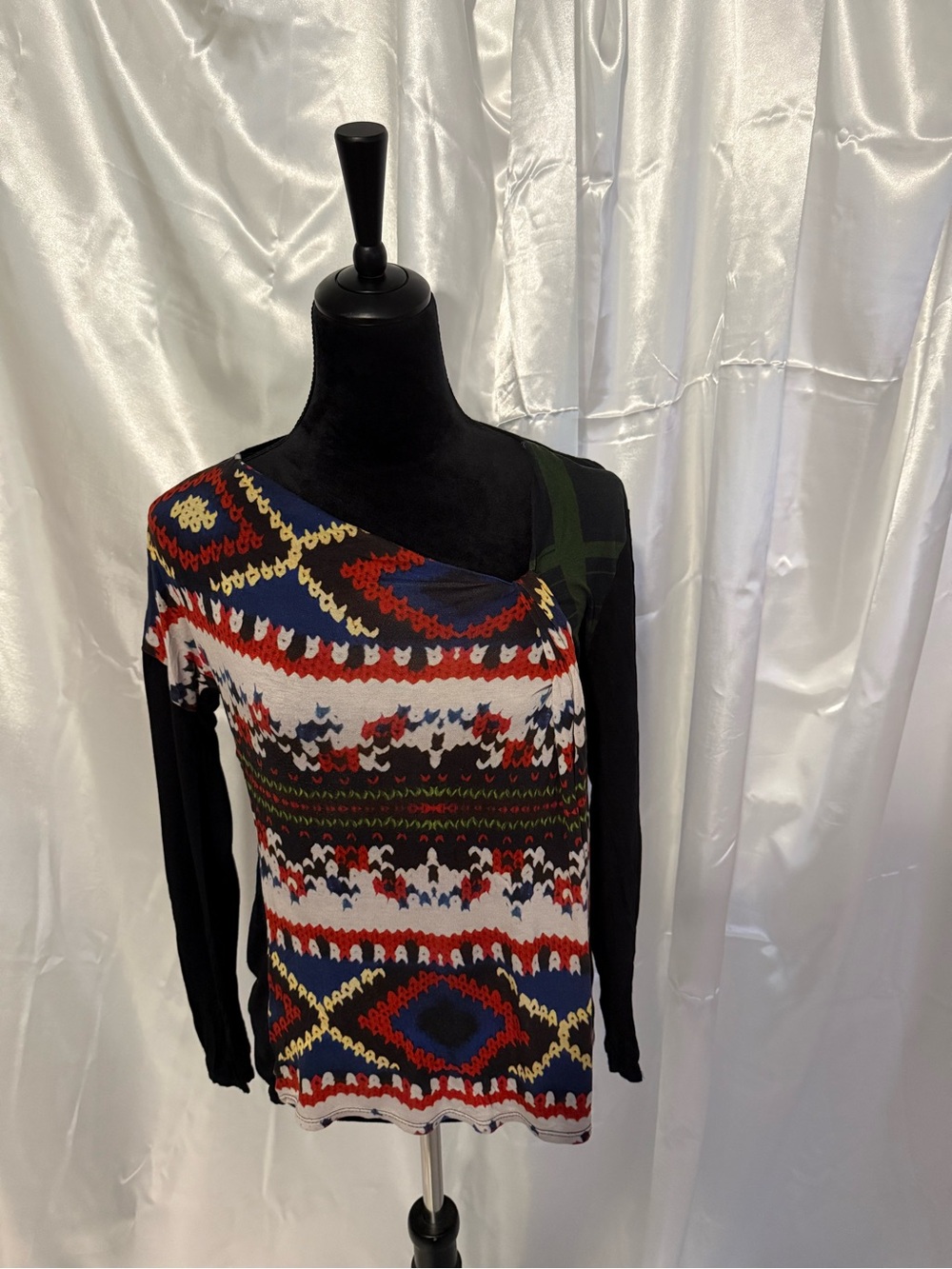 Asymmetrical top in Black, Red, White & Blue